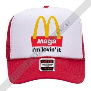 Trump McDonalds Maga I'm Lovin It Custom Mash Up Logo Foam Trucker Hat Red White